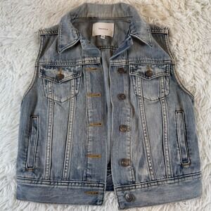 TALULA Womens XS Denim Jean Vest Sleeveless‎ Light Wash Button Up Trucker
